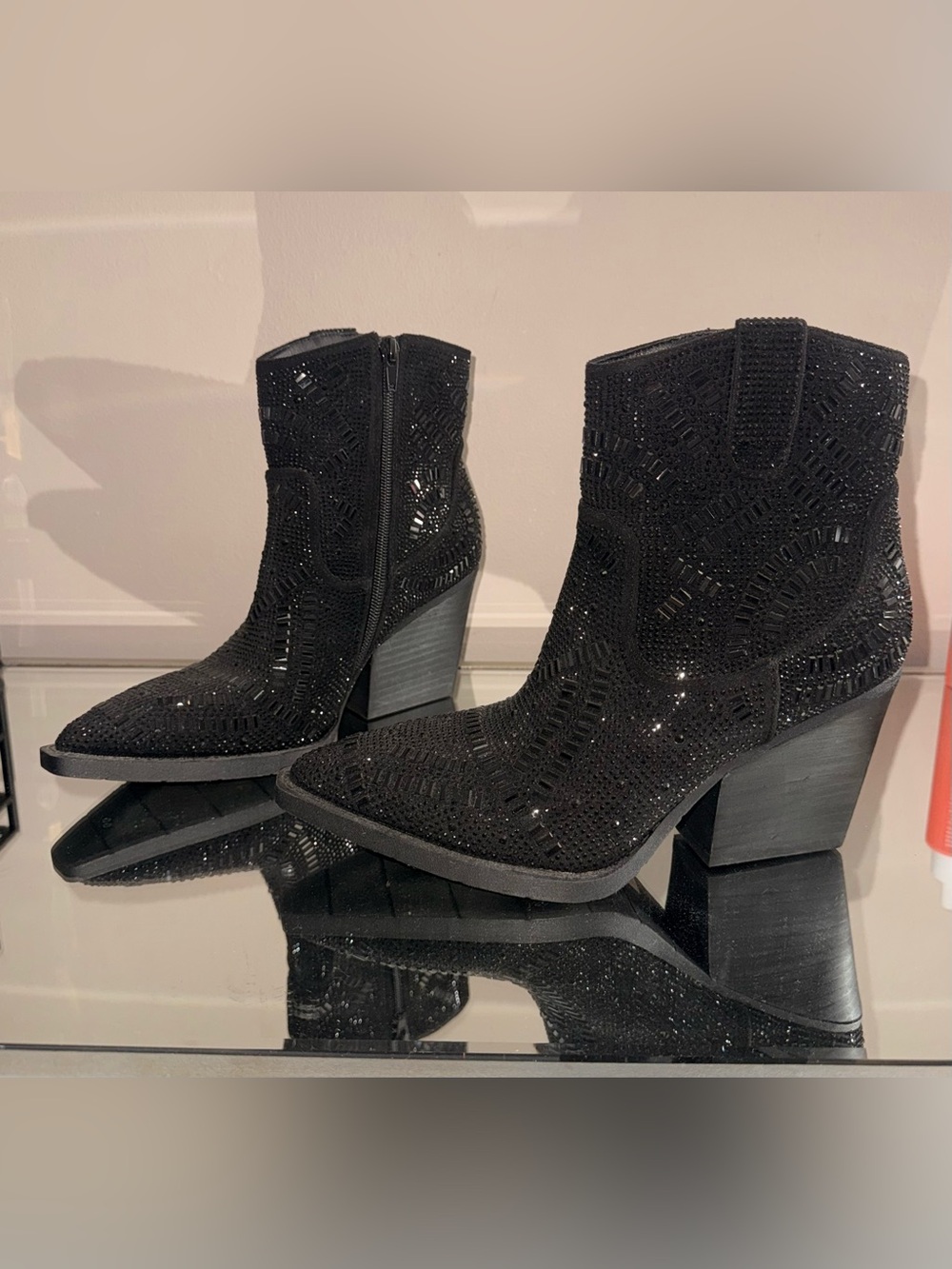 Black Embellished Women's Ankle Boots - Stylish Sparkle